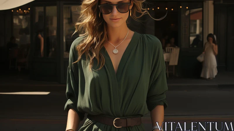 Stylish Woman in Green Dress AI Image