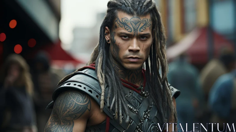 Young Man with Dreadlocks and Tattoo - Warrior Appearance AI Image