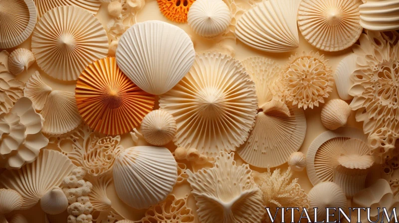 AI ART Close-Up Seashells and Corals in White and Tan
