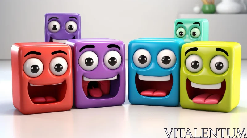 AI ART Colorful 3D Cubes with Expressive Faces
