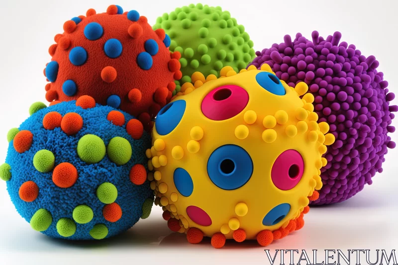 Colorful Ball Toys with Blue Polka Dot | Cellular Formations | Hard Surface Modeling AI Image