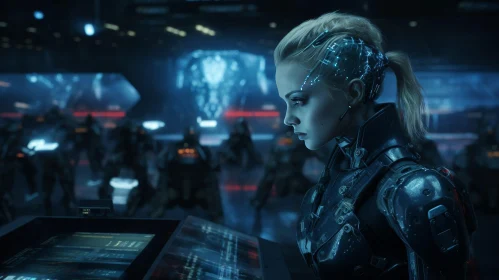 Futuristic Female Character in Cybernetic Setting