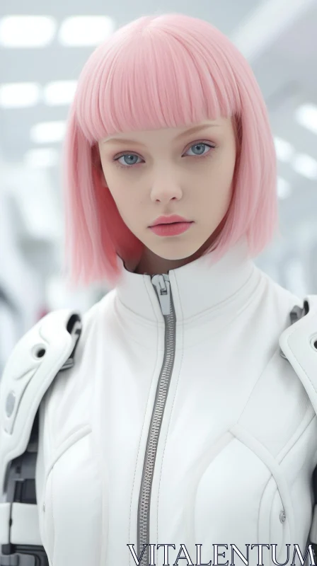 Futuristic Young Woman in White Room AI Image