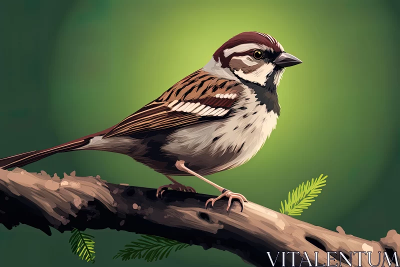 Hyperrealistic Bird Illustration on Branch | Detailed Character Design AI Image