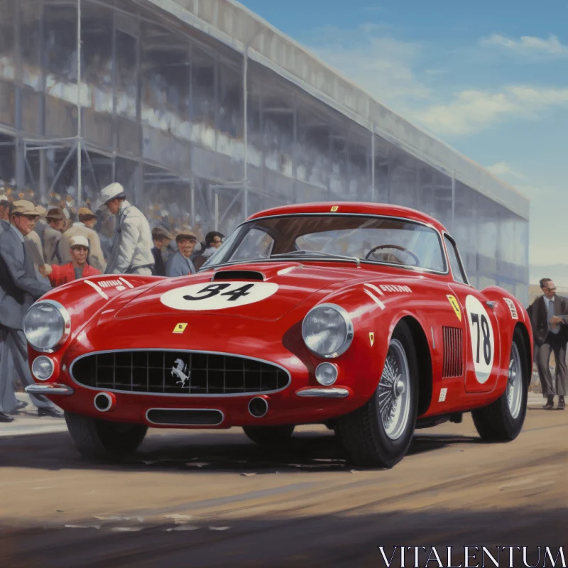 Majestic Ports: A Classic Red Racecar in the Style of Renaissance Painting AI Image