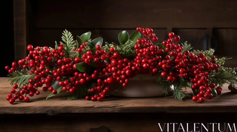 AI ART Rustic Red Berry and Green Leaf Centerpiece for Holiday Decor
