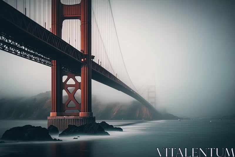 Captivating Fog-Covered Golden Gate Bridge in Soft Tonal Colors AI Image