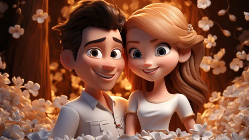 Cartoon Couple Smiling Together