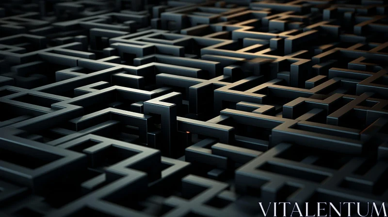 Enigmatic 3D Maze: Intricate Black and Gray Blocks AI Image