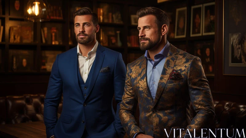 Men in Suits Library Portrait AI Image