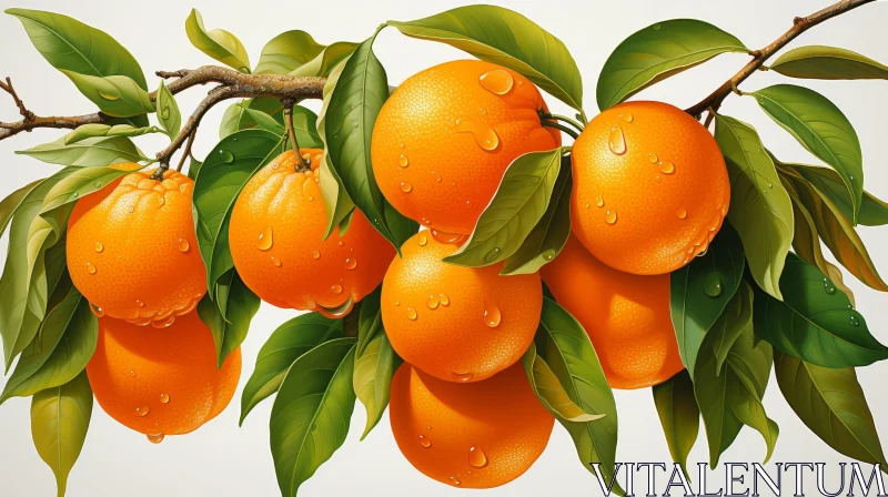 AI ART Ripe Orange Tree Branch with Fruits
