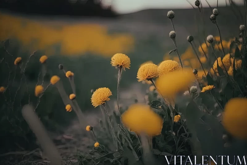 Captivating Yellow Flowers in a Field at Sunset | Moody Color Schemes | Dansaekhwa Art AI Image