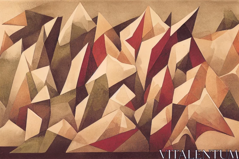Geometric Abstract Painting of Two Peaks in Dark Red and Light Beige AI Image
