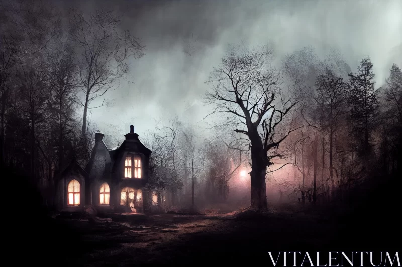 Mysterious House in the Forest at Night | Haunting Beauty AI Image