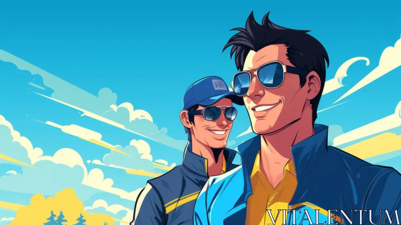 Smiling Men in Blue Jackets - Friendship Portrait AI Image