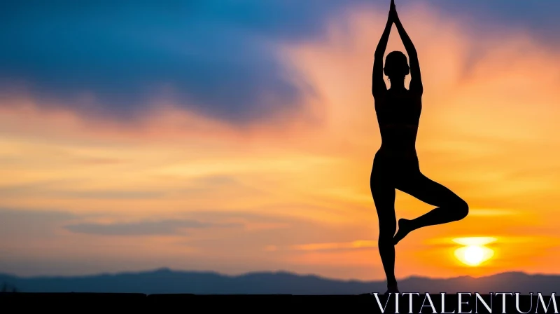 Sunset Yoga: Serene Woman Silhouette on Beach AI Image