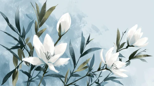 White Magnolia Flowers Watercolor Painting