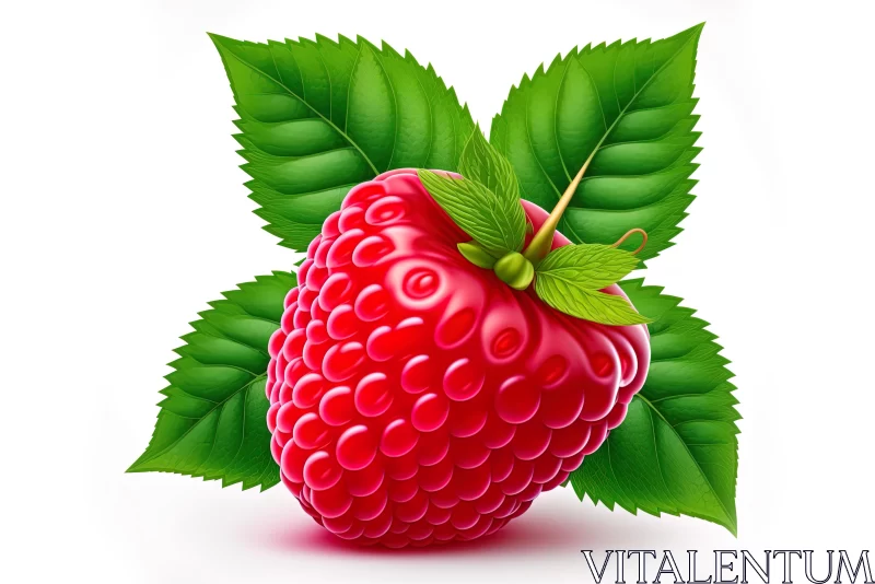 Full Raspberry with Leaves | Realistic Illustration AI Image