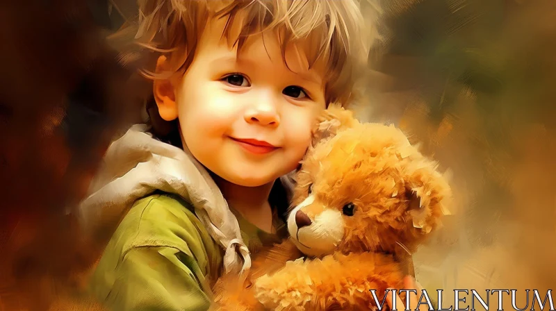 Joyful Boy with Teddy Bear - Heartwarming Moment Captured AI Image