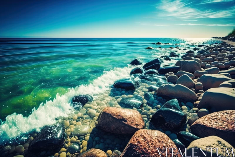 Mesmerizing Rocks and Stones on the Beach | Ocean Water | Cross Processing AI Image