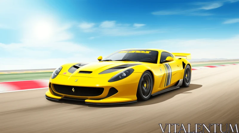 Yellow Sports Car Racing on Track | Realistic Portrait Drawing AI Image