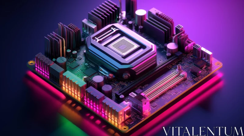 Futuristic Computer Motherboard with CPU and Lights AI Image