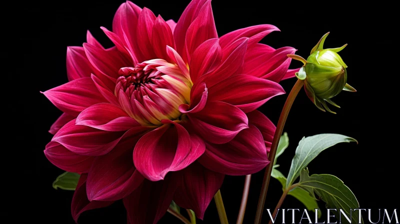 AI ART Red Dahlia Flower in Full Bloom - Floral Photography