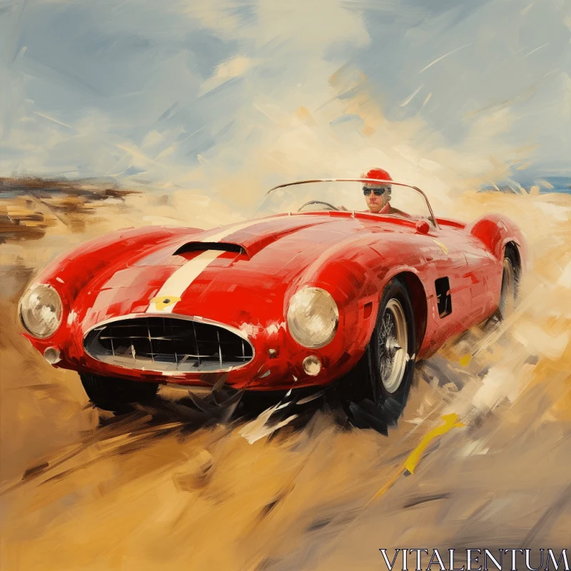 Vintage Red Ferrari 250: Expressive Brush Strokes and Character Illustrations AI Image