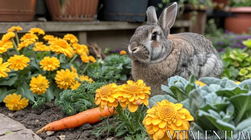 Adorable Rabbit in Yellow Flower Garden AI Image