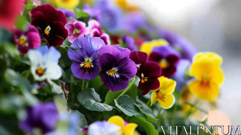 Beautiful Pansies in Varied Colors - Close-Up Floral Photography AI Image