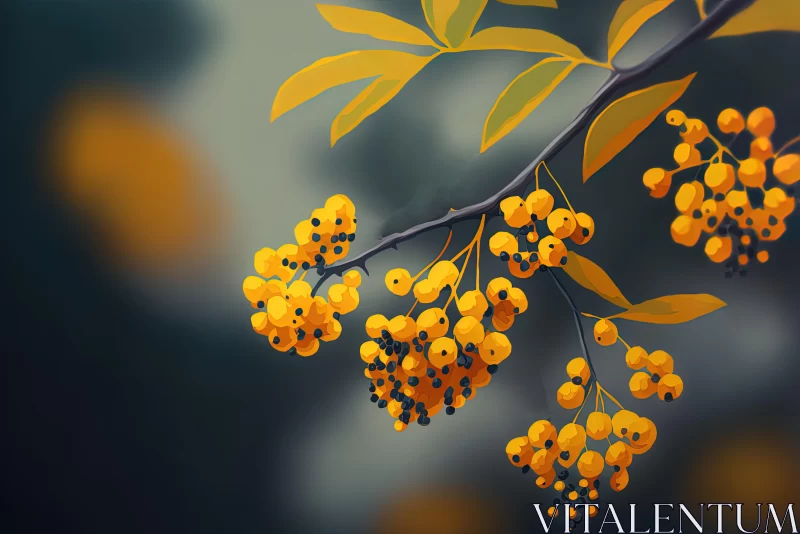 Captivating Yellow Berries Hanging from Branch | Lush Scenery AI Image