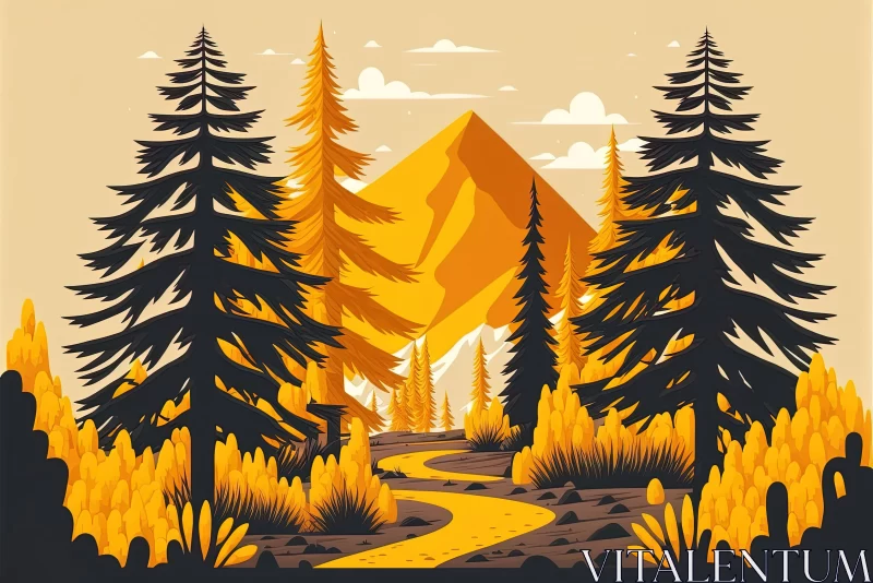 Enchanting Forest Path Illustration | Golden Hues | Graphic Design AI Image