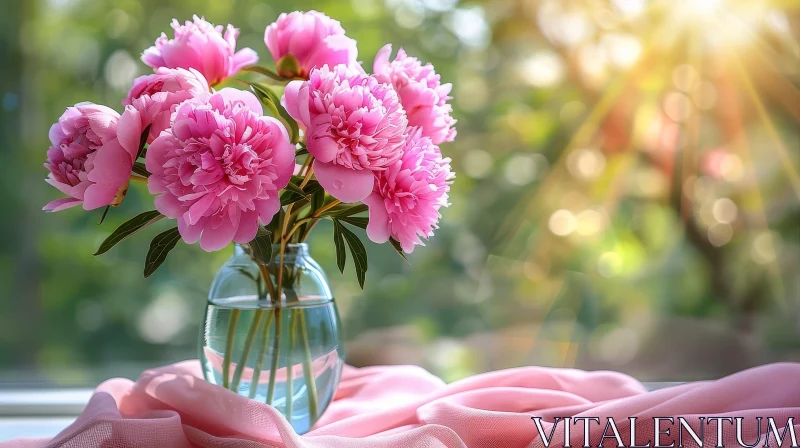 Pink Peonies Still Life - Tranquil Flower Arrangement AI Image