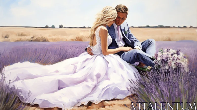 AI ART Romantic Lavender Field Couple Painting