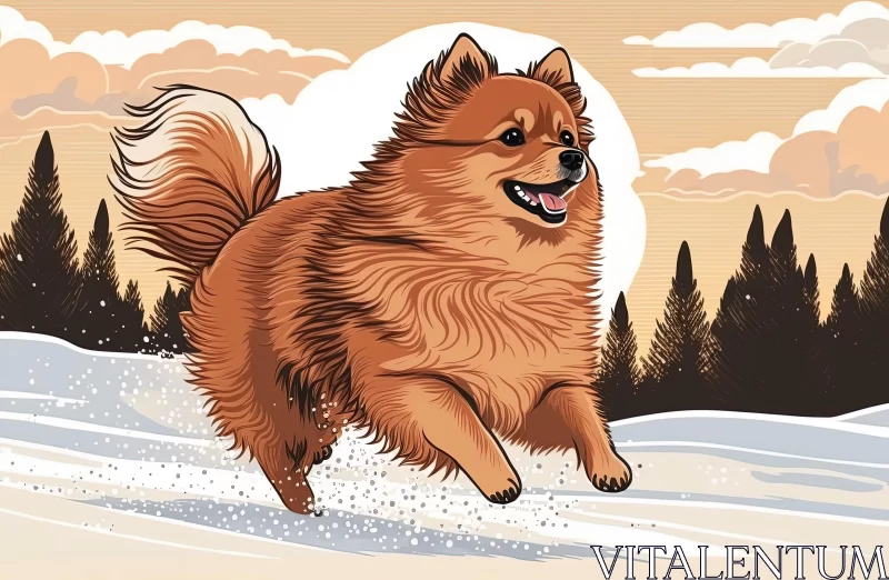 Captivating Illustration of a Dog Running in the Winter AI Image