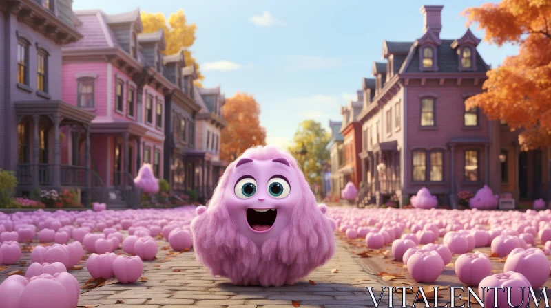 Charming Pink Creature in Colorful Street Scene AI Image