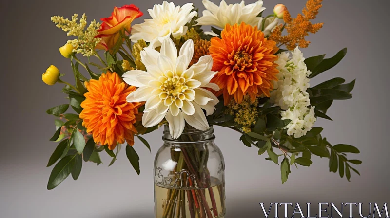 Exquisite Flowers in Mason Jar - Close-up Photography AI Image