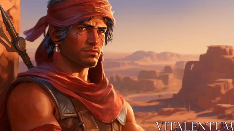 Middle Eastern Man Portrait in Desert Landscape AI Image