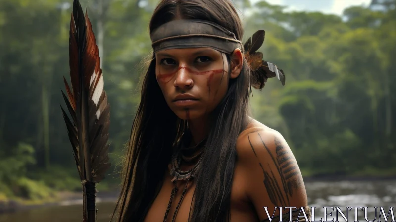 Native American Woman Portrait in Forest AI Image