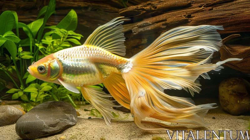 Orange and White Goldfish Swimming in Aquarium AI Image