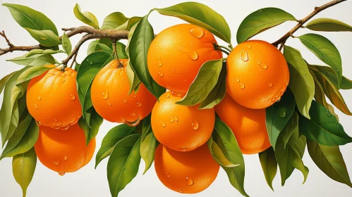 Ripe Orange Tree Branch with Fruits