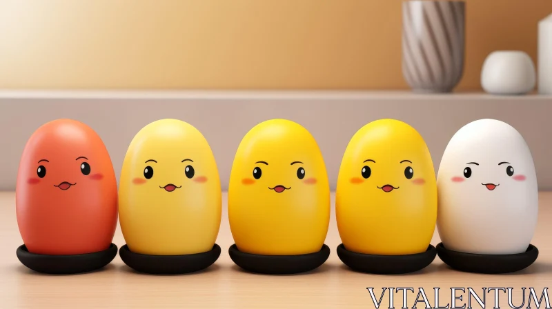 Whimsical Cartoon Eggs on Table AI Image