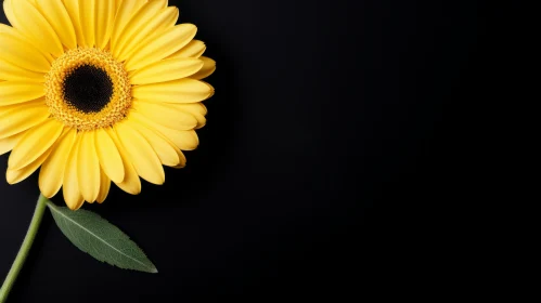 Yellow Gerbera Daisy Flower Close-up on Black Background