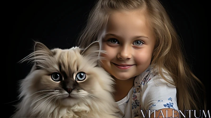 Young Girl with Cat - Heartwarming Image Capture AI Image