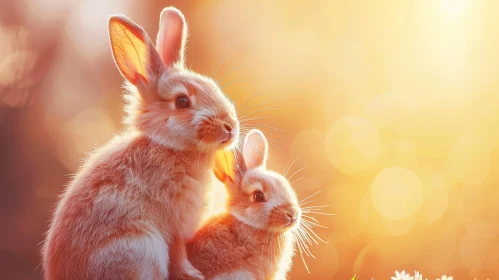 Adorable Rabbit Family in Sunny Meadow