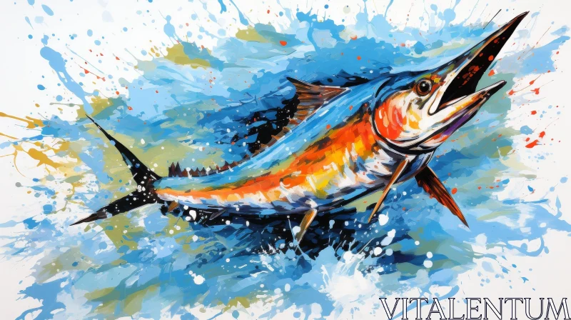 Blue Marlin Watercolor Painting | Splash and Energy AI Image