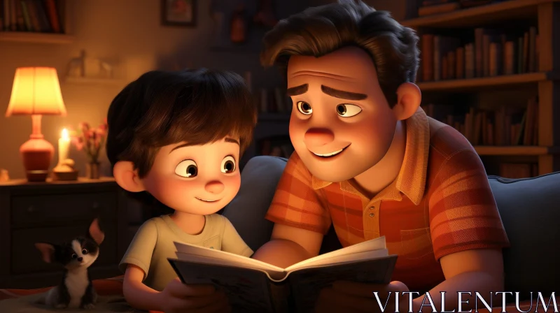 Father and Son Bonding Moment | Cozy Reading Time 3D Render AI Image