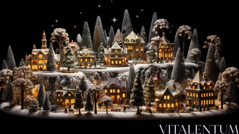 Winter Village Snow Scene - Peaceful and Serene AI Image