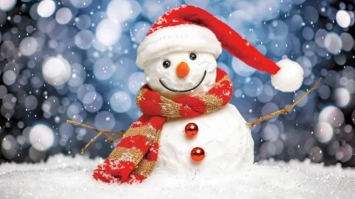 Charming Snowman in Winter Scene