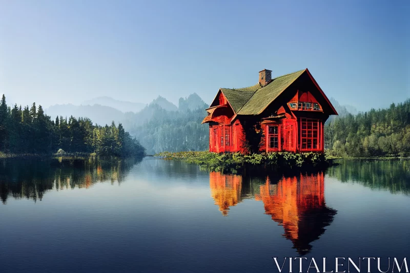 Dreamy Landscapes: A Captivating Cottage on Water in Scandinavian Style AI Image